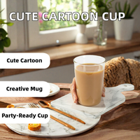 Mug à café en verre original et créatif, motif dessin animé mignon, 301-400 ml, pour le petit-déjeuner à la maison