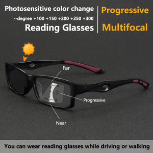 Lunettes de lecture pour hommes, monture carrée en métal, <span class=keywords><strong>verres</strong></span> <span class=keywords><strong>progressifs</strong></span> multifocaux photochromiques anti-lumière bleue - Product Image 3