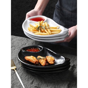 Irregular <b>Melamine</b> <b>Plate</b> With Dipping Sauce Compartment For Fries And Wings Party Use White And Black Options - Product Image 1