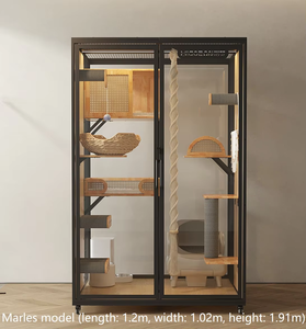 Enclos d'intérieur spacieux en bois pour chats multiples, style savane, avec herbe dorée, pour prairie ouverte - Product Image 2