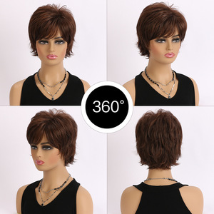 Perruque Courte Droite de Marques Nationales, Fibre Kanekalon Brun Foncé, Style Bob, Ligne de Cheveux Naturelle, Convient à Toutes les Formes de Visage - Product Image 2