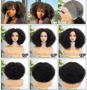 13x4 perruques de cheveux frontaux en dentelle 350% densité de cheveux humains vierges perruques courtes Bob délié naturel perruques Afro crépus bouclés pour les femmes noires - Product Image 5