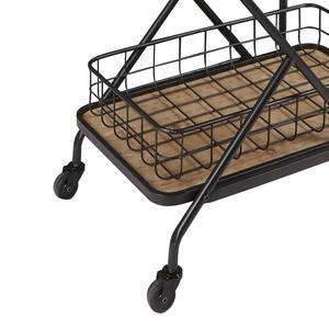 Factory Wood and Metal Dining Serving Cart and 2 Tiers Rack for Kitchen Food <strong>Trolley</strong> Rolling Kitchen Island Cart <strong>on</strong> <strong>Wheels</strong> - Product Image 5