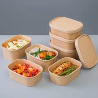 Bol à salade rectangulaire en papier Kraft, de forme carrée écologique avec couvercle en PP bol à aliments personnalisé noir blanc