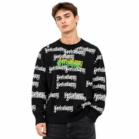 Individuelles Logo Vorne OEM/ODM Herren Winter Knitterfreier 100% Baumwolle Jacquard-Muster Rundhals-Pullover