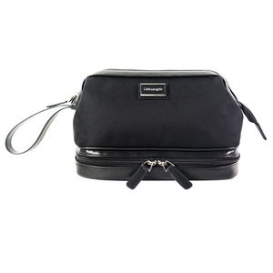 Sac à pinceaux de maquillage en nylon double couche, résistant à l'eau, style ouvert, noir, poignée souple, organiseur de pinceaux cosmétiques - Product Image 1
