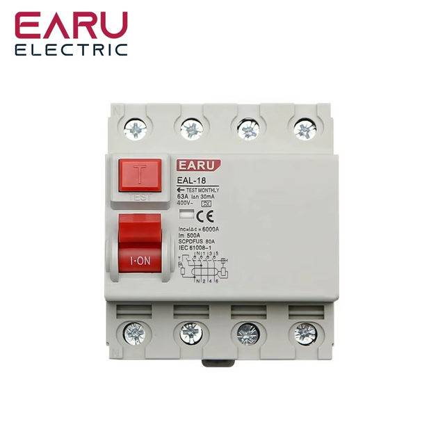 4P Type A 30mA RCCB RCD ELCB Electromagnetic Residual Current Earth Leakage Circuit Breaker AC ELCB 6A 10A 25A 40A 50A RCD
