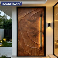 Puertas de Seguridad de Aluminio Talladas en 3D Personalizadas de Fábrica ROGENILAN, Puerta de Entrada Frontal Antirrobo Exterior con Luces LED