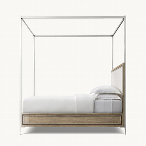 <span class=keywords><strong>Benoit</strong></span> King-Size Marco de cama con cuatro carteles Dosel de tela Cabecero con mechones Marco de acero inoxidable Diseño de muebles de dormitorio de Madera Suave - Product Image 4