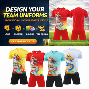 ชุดเสื้อฟุตบอลพิมพ์ลายมังกรสำหรับผู้ชาย ชุดแขนสั้นคอวี ชุดฟุตบอลแห้งเร็ว เสื้อกีฬา กางเกงขาสั้น - Product Image 5