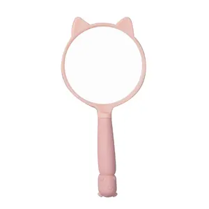 Plástico Um Lado Gato Espelho Personalizado Dobrável LOGOTIPO Personalizado Impressão UV Mão Longa Maquiagem Cosmética Espelho Portátil