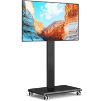 Chariot TV mobile réglable en hauteur avec roulettes à 360 degrés, support au sol, gestion des câbles, pour téléviseurs plats ou incurvés de 32 à 65 pouces, 45 kg