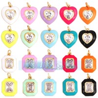 Bijoux à bricoler soi-même en cuivre plaqué or brillant zircon accessoires multi-style élégant multicolore goutte d'huile rectangulaire coeur goutte pendentif
