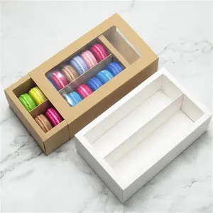 Caixa de papel para macaron, biscoito e pastelaria reciclável com janela, caixa de papel para biscoitos e donuts, marca personalizada