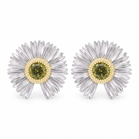 KAVNAR Boucles d'oreilles marguerite fleur zircon vert laiton plaqué or blanc
