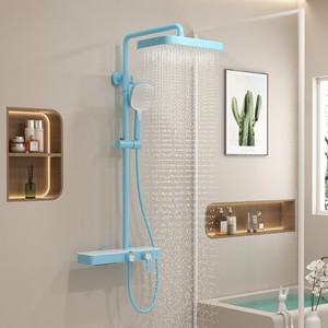 Ensemble <span class=keywords><strong>de</strong></span> <span class=keywords><strong>douche</strong></span> à effet pluie à double poignée Blue Macaron Waterfall Système <span class=keywords><strong>de</strong></span> <span class=keywords><strong>douche</strong></span> à trois fonctions en laiton avec <span class=keywords><strong>support</strong></span> <span class=keywords><strong>de</strong></span> barre coulissante et <span class=keywords><strong>support</strong></span> <span class=keywords><strong>de</strong></span> rangement - Product Image 1
