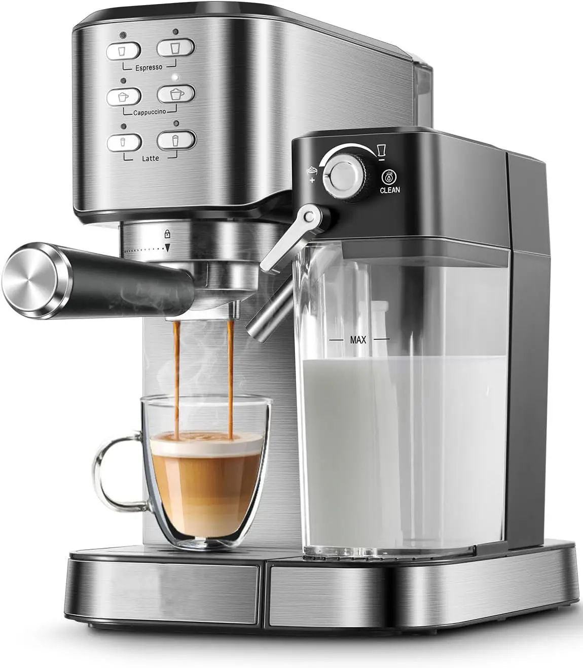 6-in-1 Espresso Coffee Machine Built-In Automatic Milk Frother, Espresso & Cappuccino & Latte Maker with Removable water tank