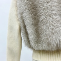 Veste Courte d'Hiver de Luxe pour Femme en Fausse Fourrure de Renard, Taille et Couleur Personnalisables, Col Large, Manches Tricotées, Patchwork