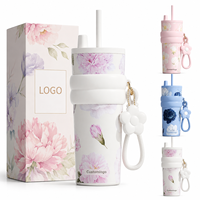 Vaso Térmico de Acero Inoxidable de Doble Pared de 710 ml con Logotipo Personalizado, Aislamiento al Vacío Clásico, para Estudiantes, Adolescentes, Viajes, con Cuerda y Pajitas Nuevas