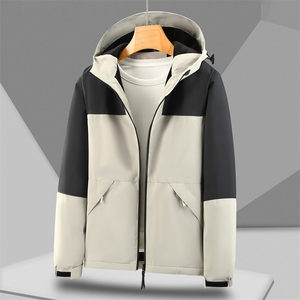 Unisex Windproof Hooded Jacket Pink Navy Color Block Full Sleeve Outdoor Hiking Wear - Product Image 2