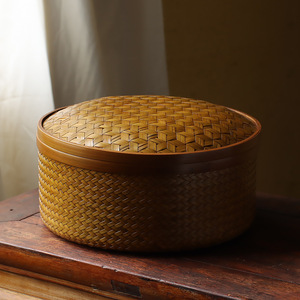 Handmade <b>Bamboo</b> Woven Storage Box Round With Lid Tea Ceremony Accessory Dustproof <b>Container</b> - Product Image 1