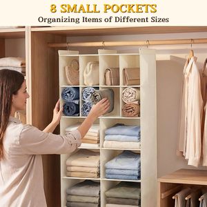 Organizador de armario colgante con 14 compartimentos de tela no tejida para almacenamiento de ropa en el dormitorio con 3 ganchos - Product Image 5