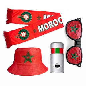 Set de 4 Piezas para Fanáticos de la Copa Mundial de Fútbol 2026, Bandera Nacional de Marruecos, Gorro, Bufanda, Gafas de Sol, Pintura Facial, Kit de Recuerdos de Fútbol - Product Image 1