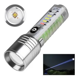 Powerful LED Flashlight 10km Torch Light Tactical 4 Colors Flashlight Built-in Battery Dimmable Waterproof Long Shot Torch
