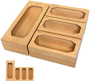 DS994 Kitchen Drawer Wood Storage Holder Dispenser Sandwich Quart Gallon Bag Organizer Bamboo Food Storage Bag Drawer Organizer