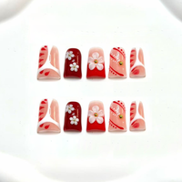 721-725 Faux ongles à presser faits main en forme de bec de canard, 10 pièces, réutilisables, en acrylique, pour enfants, motif carré artificiel
