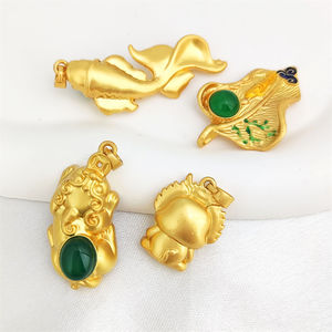 คุณภาพสูงโบราณจี้ทอง chrysoprase cabs Buddha pixiu เบบี้มังกรเขียวอาเกตสร้อยคอเครื่องประดับปลา KOI - Product Image 1