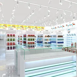 Meuble de magasin, présentoir et armoire de jouets, design élégant, support en verre parfait pour les magasins d'enfants et autres lieux commerciaux