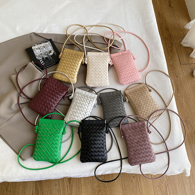 PU Leather Cell Phone Bag Wallet Purses Woven Leather Small Crossbody Cell Phone Purse for Women