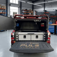 PULS Aluminium-Legierung LKW-Ladeflächen-Aufbewahrungssystem mit 2 Schubladen und Ausziehfach für 4x4 Pickup Offroad Camping Organizer