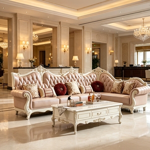 Divano Sezionale in Legno Massello Intagliato Stile Europeo di Lusso, Divano a L in Pelle per Soggiorno di Villa, Hall di Hotel, Arredamento <span class=keywords><strong>Casa</strong></span> - Product Image 5