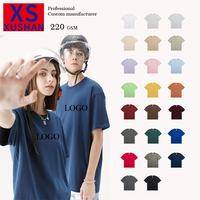 T-shirts coréens amples pour hommes, 220g, personnalisables avec logo brodé, tissés, unis, respirants, écologiques, de haute qualité, pour l'été