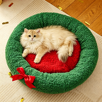 Lit pour animaux de compagnie Noël 2026, Nid douillet et chaud pour chat, Petite niche pour chien, Lit-caverne semi-fermé pour chat, Lavable, en peluche, Mobilier d'hiver pour animaux