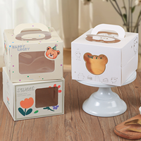 Boîte à gâteau en papier jetable personnalisée avec poignée portable, fenêtre transparente en PET, boîte à gâteau bento, emballage cadeau pour boulangerie