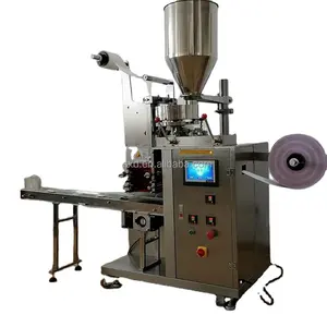 Fully automatic Flat tea bag packaging machine with thread and label/Three side sealing tea packaging machine