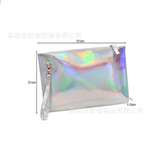 Metallic laser-cut leather trendy storage <b>bag</b>, colorful clutch, women's <b>bag</b> promotional gift, logo printing available. - Product Image 5