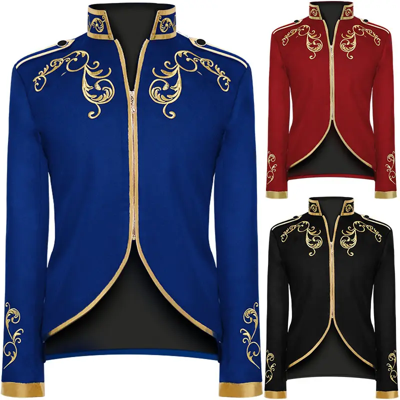 Golden Embroidery King Prince Renaissance Medieval Men Costume Cosplay Adult Long sleeve Party Jacket outwear Coat plus size