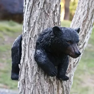 [Sculpture d'ours de câlin d'arbre] 1pc arbre d'ours noir suspendu-décoration extérieure de résine de sculpture d'arbre pour le <span class=keywords><strong>jardin</strong></span> et les cadeaux - Product Image 1