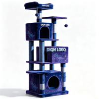 DIQN Grande Tour d'arbre à chat multi-niveaux bleu foncé et violet à motif dinosaure, avec griffoirs, maisonnette pour chat et balançoire suspendue