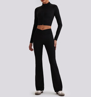 Nouvel ensemble de yoga 4 pièces pour femme, effet seconde peau, avec crop top, pantalon évasé taille haute croisée en V, respirant, pour le fitness et le sport