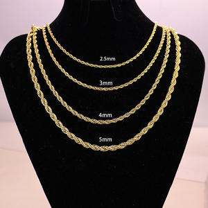 Venta al por mayor no deslustre impermeable 18K chapado en oro 2,5mm 3mm 4mm trenzado grueso cuerda cadena collar cadena hombres - Product Image 4