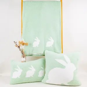 Yüksek kalite özelleştirilmiş 100% polyester dikdörtgen taze yeşil örgü atmak yastık yastık tavşan ile ev dekorasyon için