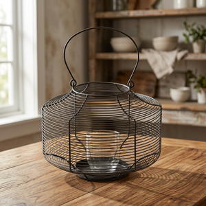 Elegant <b>Gold</b> and Wire <b>Lantern</b> with Candle Holder Stylish Home Decor for Ambient Lighting and Modern Design - Product Image 1