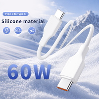 Câble de charge rapide USB-C vers USB-C 60W PD, conducteur en cuivre pur, silicone souple, durable pour tablette, ordinateur portable, téléphone mobile IOS