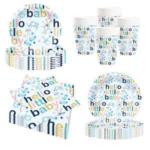 Juego de Vajilla para Fiesta Temática de Baby Shower DAMAI con Diseño de Hello Little Baby, Incluye 7 y 9 Platos de Papel, Vasos y Servilletas para 8 Personas - Product Image 5