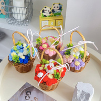 Hadiah Hari Guru Tanabata Dekorasi Hari Valentine Bunga Rajutan Daisy Bunga Sutra Keranjang Bunga Kecil Tas Jendela